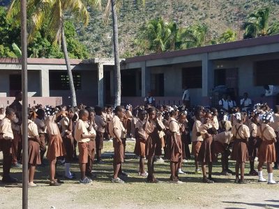 Students in formation for the morning ceremonies